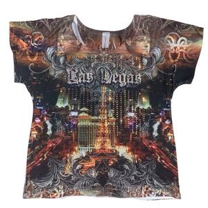 Las Vegas Rhinestone Graphic Tee Womens Large Short‎ Sleeve